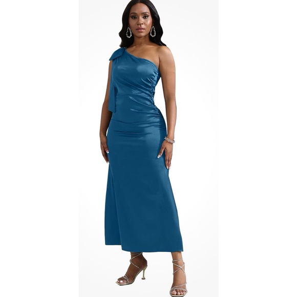 NWT Summer Satin Dress Stain Off Shoulder Elegant Cocktail Wedding Maxi Dresses - Picture 1 of 17